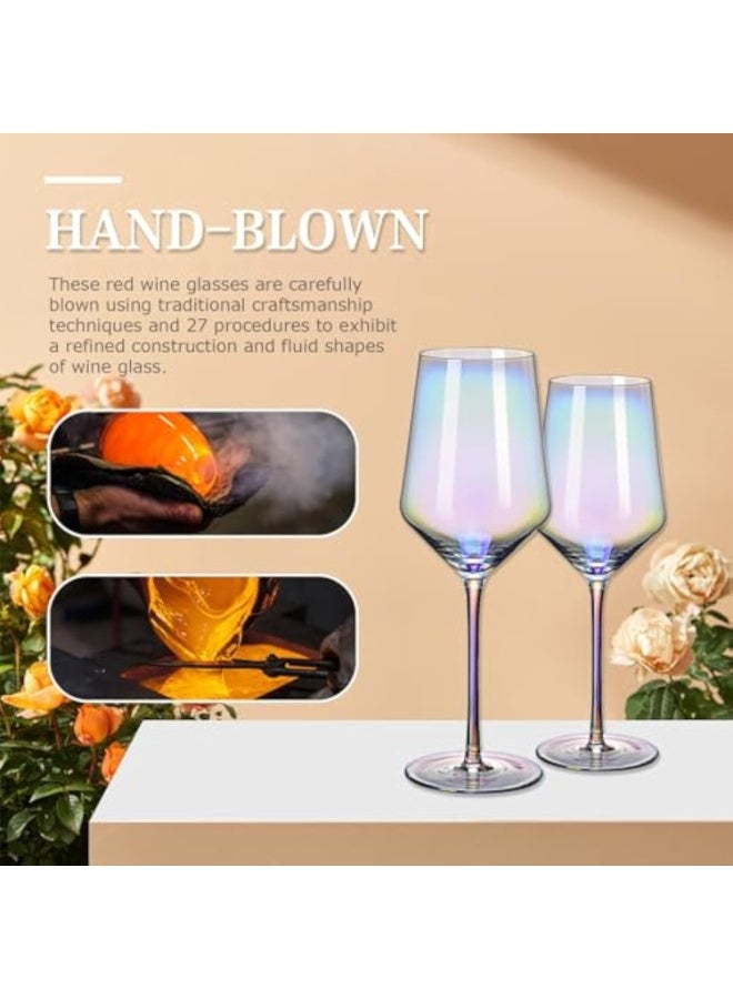 طقم كؤوس نبيذ أحمر مكون من قطعتين، سعة 420 مل، كؤوس نبيذ مصنوعة يدويًا بألوان متقزحة، كؤوس نبيذ أبيض ذات ساق طويلة، مثالية لأعياد الميلاد وحفلات الزفاف - Image 3