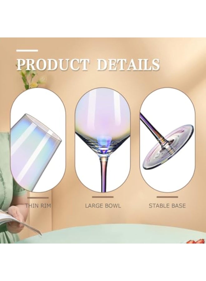 طقم كؤوس نبيذ أحمر مكون من قطعتين، سعة 420 مل، كؤوس نبيذ مصنوعة يدويًا بألوان متقزحة، كؤوس نبيذ أبيض ذات ساق طويلة، مثالية لأعياد الميلاد وحفلات الزفاف - Image 2