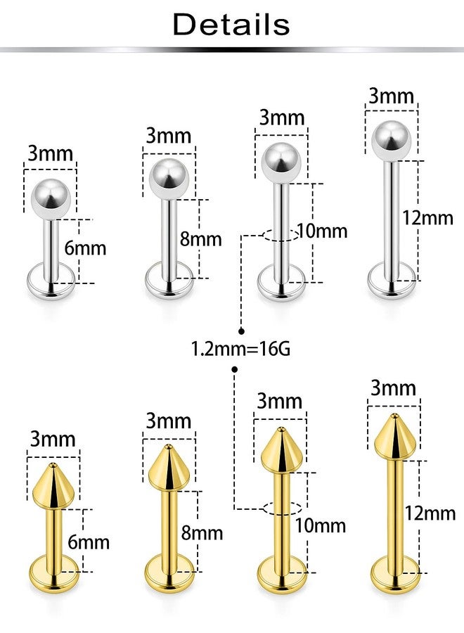 Ftovosyo Labret Jewelry 32PCS Monroe Lip Rings Snake Bite Piercing Jewelry Helix Earring Tragus Cartilage Studs Surgical Steel Piercing Jewelry for Women Men 16G 6mm 8mm 10mm 12mm 5# - Image 3