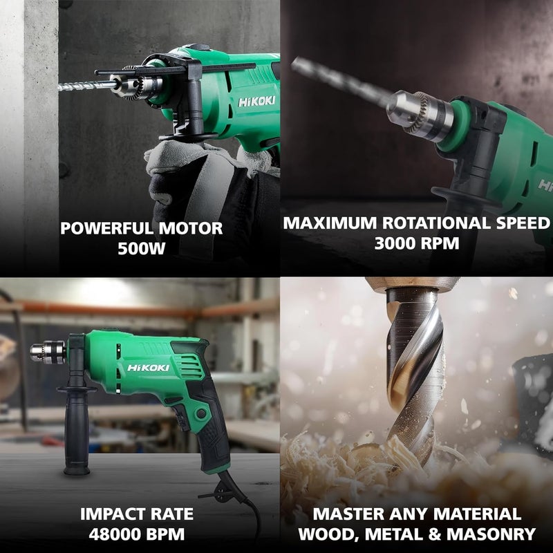 Hikoki Tool Kit(Dv10Vst(Kit) Saz9), 10Mm Corded Impact Drill, 550W, 1.7 Kg, 0-3000 Rpm, 0-48000Bpm, 10Mm Drill Chuck, Robust Design, With 28 Pieces Accessories Included - Black - Image 3