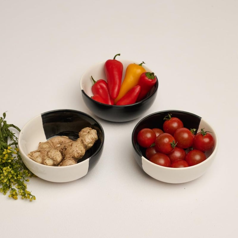 BLACKCARROT Black Carrot Ceramic Dip Bowls Set of 2 Ideal for Snacks Rice Dal and More BPA LeadFree Dinner Bowls 220ml White Black - Image 5
