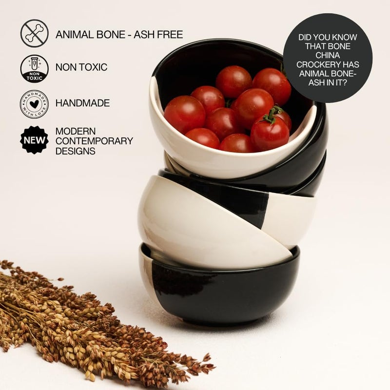 BLACKCARROT Black Carrot Ceramic Dip Bowls Set of 2 Ideal for Snacks Rice Dal and More BPA LeadFree Dinner Bowls 220ml White Black - Image 4
