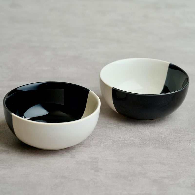 BLACKCARROT Black Carrot Ceramic Dip Bowls Set of 2 Ideal for Snacks Rice Dal and More BPA LeadFree Dinner Bowls 220ml White Black - Image 1