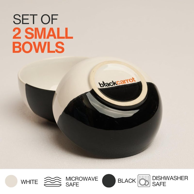BLACKCARROT Black Carrot Ceramic Dip Bowls Set of 2 Ideal for Snacks Rice Dal and More BPA LeadFree Dinner Bowls 220ml White Black - Image 3