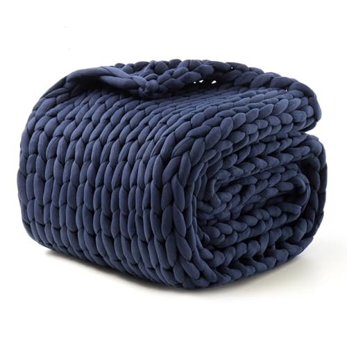 Goodhipi HandKnit Weighted Blanket for Adults Gifts for Fathers Day Men Birthday GiftsChunky Knit BlanketCoolingBreathableSustainableMachine WashableOrganic CottonBlue40608lbs - Image 1