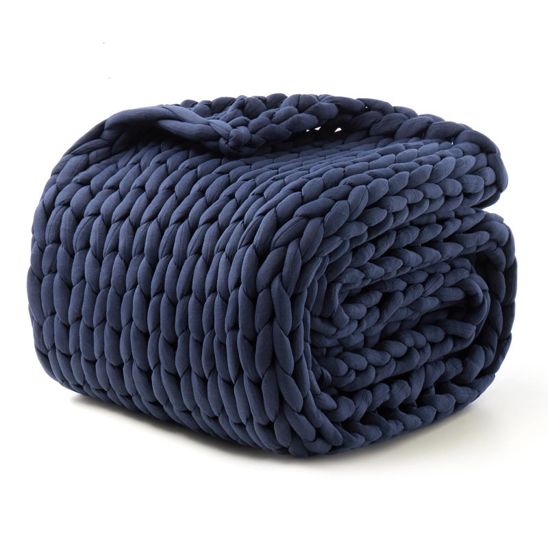 Goodhipi HandKnit Weighted Blanket for Adults Gifts for Fathers Day Men Birthday GiftsChunky Knit BlanketCoolingBreathableSustainableMachine WashableOrganic CottonBlue40608lbs - Image 2