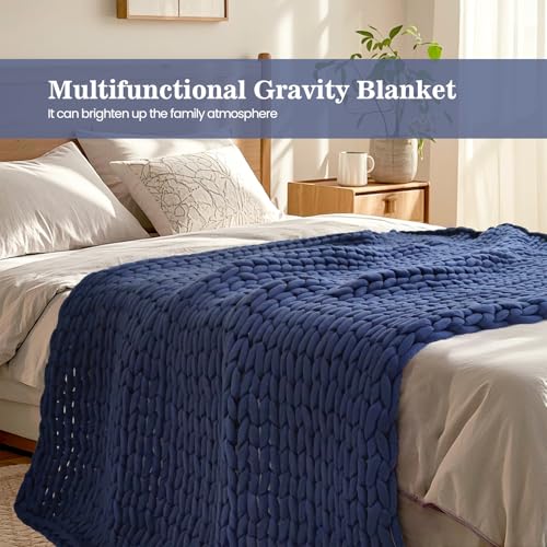 Goodhipi HandKnit Weighted Blanket for Adults Gifts for Fathers Day Men Birthday GiftsChunky Knit BlanketCoolingBreathableSustainableMachine WashableOrganic CottonBlue40608lbs - Image 3