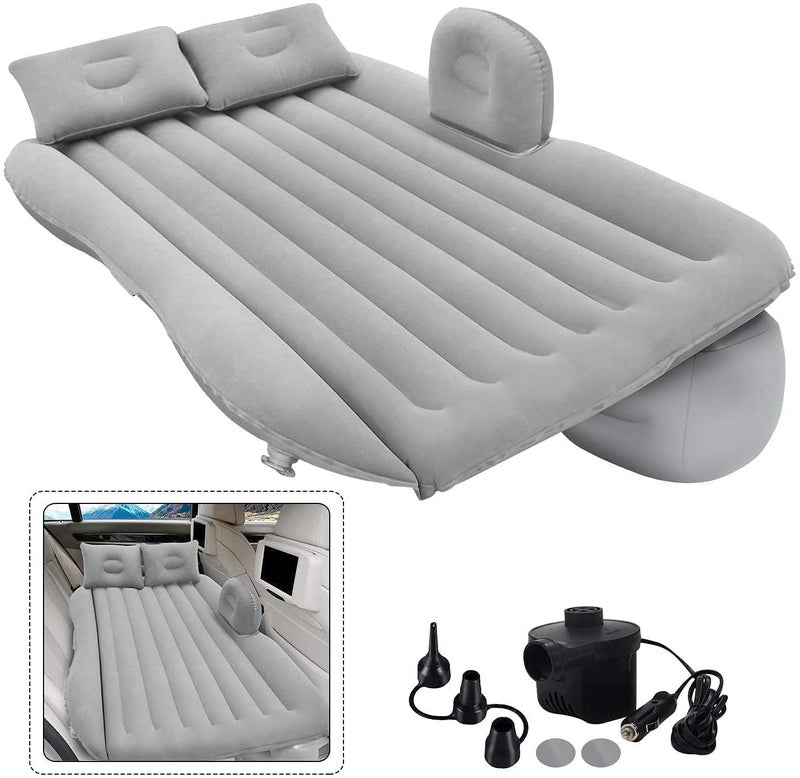Greenhood Polyvinyl Chloride (PVC) Multifunctional Inflatable Car Bed Mattress with Two Air Pillows Car Air Pump and Repair Kit Camping Picnic Pool & Beach Universal Fit (Grey) - Image 1