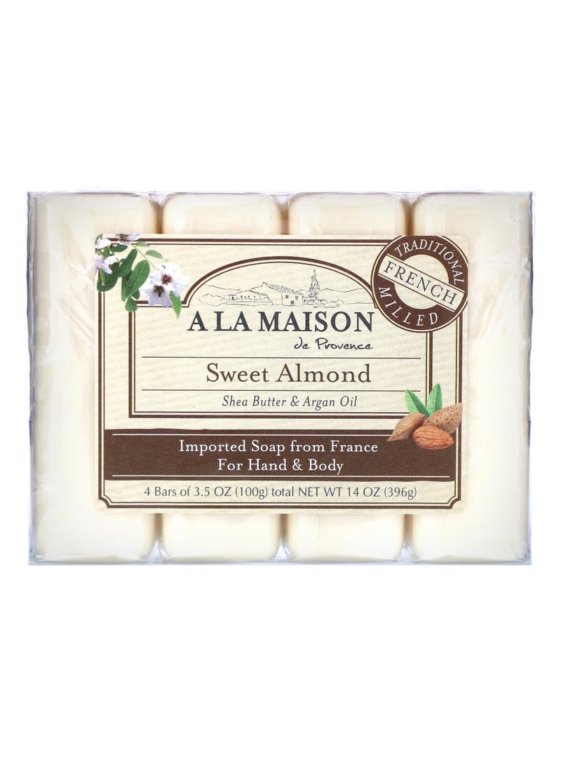 A La Maison De Provence Hand  Body Bar Soap Sweet Almond 4 Bars 3.5 oz Each 