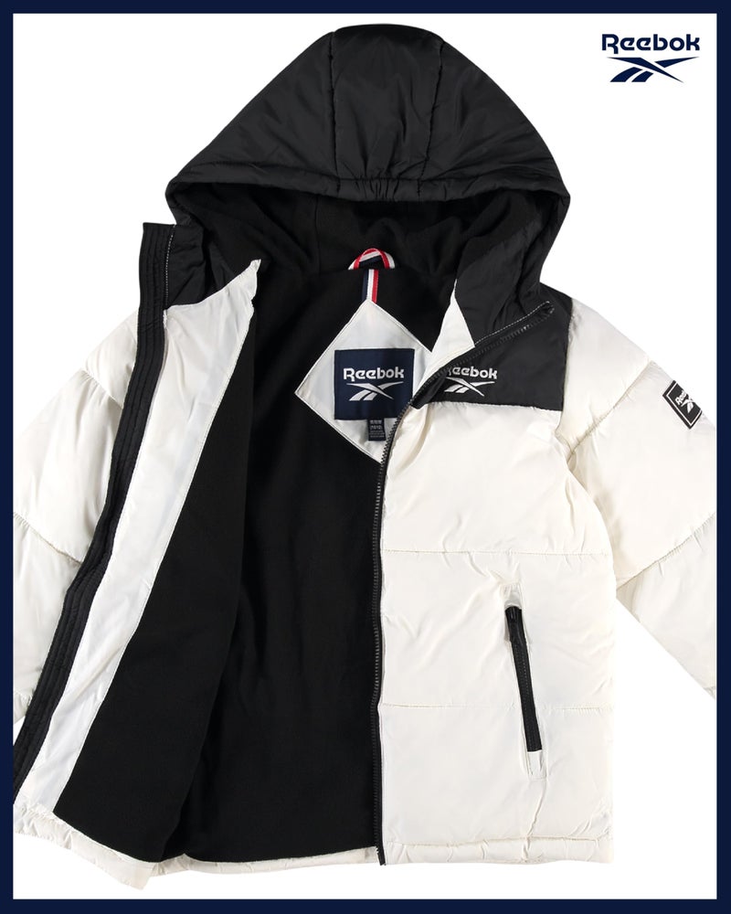 Reebok Boys Puffer Jacket - Heavyweight Water & Wind Resistant Quilted Boys Winter Coat - Fleece Insulated Kids Winter Jacket, Size 10-12, White - Image 2