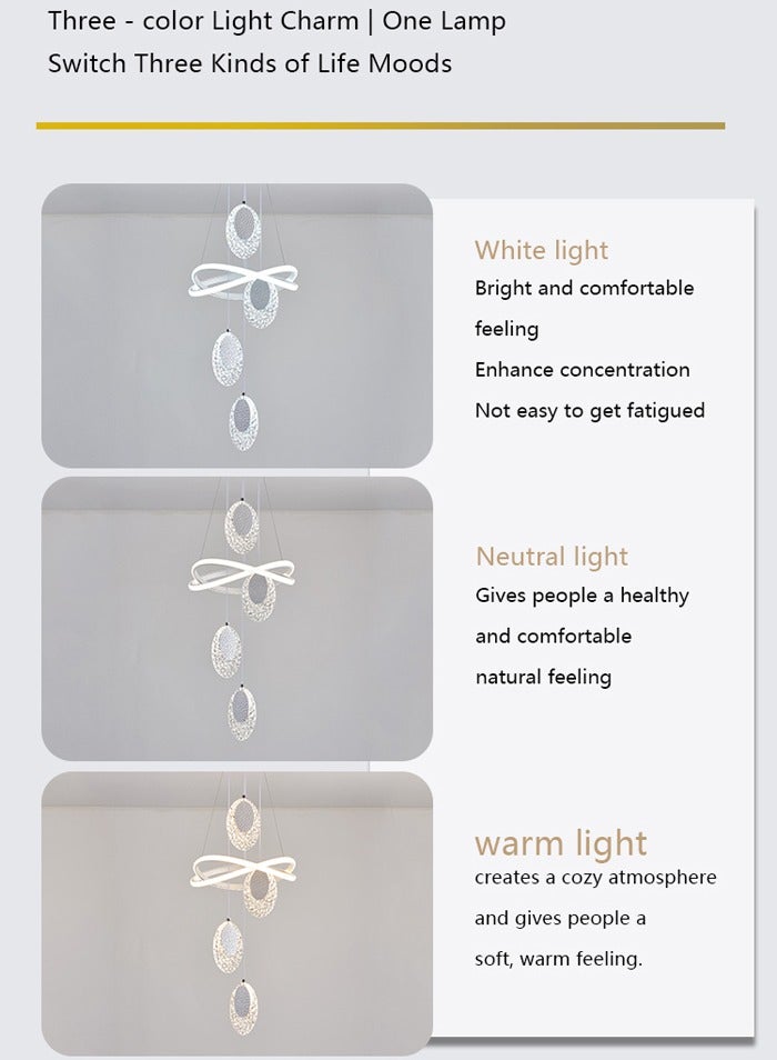 A fashionable LED pendant light with 4 pie-shaped lamp heads, available in three light colors and with adjustable height. Suitable for living rooms, dining rooms, bedrooms and living areas. - Image 3