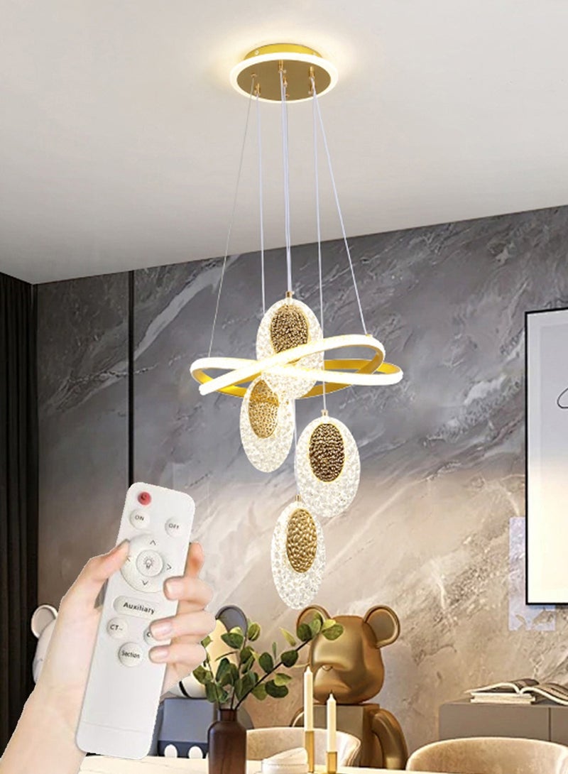 A fashionable LED pendant light with 4 pie-shaped lamp heads, available in three light colors and with adjustable height. Suitable for living rooms, dining rooms, bedrooms and living areas. - Image 1