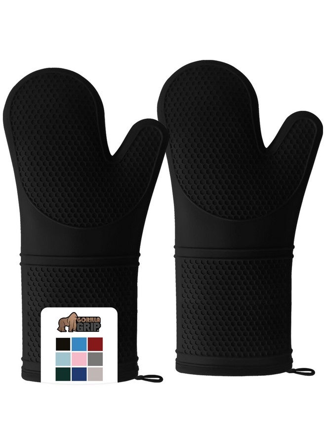 Gorilla Grip GORILLA GRIP Heat Resistant Durable Long Silicone Oven Mitts, 14.5x8.3, BPA-Free Protective Grilling Potholders, Soft Cotton Lining, Flexible Waterproof Cooking Mitt Set, Kitchen Essentials, Black  - Image 1
