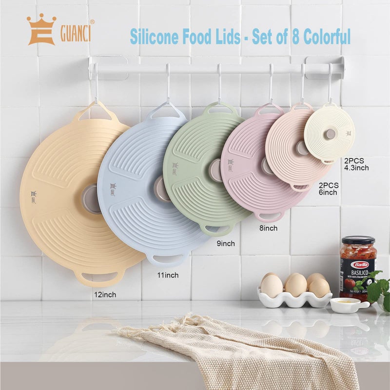 GUANCI 8 Pack Silicone Lids for Bowl Silicone Microwave Cover with 6 Sizes Reusable Heat Resistant Lids Fits Cups, Bowls, Plates, Pots, Pans, Skillets, Stove Top, Oven, Fridge Dishwasher Safe - Image 2