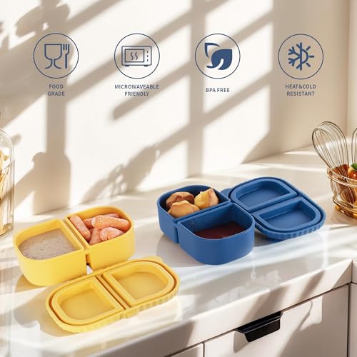 MACTANO 2 Pack Reusable Silicone Snack Containers with Lids, 8.5 oz Double Compartment Condiment Meal Prep Control Containers Portable Small Leakproof for Office Travel Picnic - Image 4