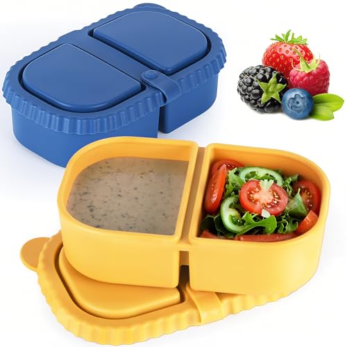 MACTANO 2 Pack Reusable Silicone Snack Containers with Lids, 8.5 oz Double Compartment Condiment Meal Prep Control Containers Portable Small Leakproof for Office Travel Picnic - Image 1