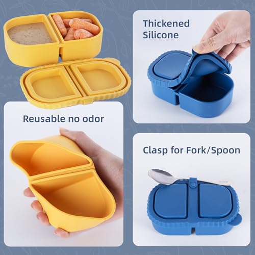 MACTANO 2 Pack Reusable Silicone Snack Containers with Lids, 8.5 oz Double Compartment Condiment Meal Prep Control Containers Portable Small Leakproof for Office Travel Picnic - Image 2