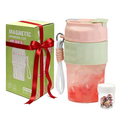 Toycol Portable Glass Bottle with Magnetic Tea Infuser, 18 OZ Water Cup with Removable Carry Strap & Insulation Sleeve, One Button Brewing for Loose Leaf Tea, Great Gift Idea for Women (Pink) - Image 1