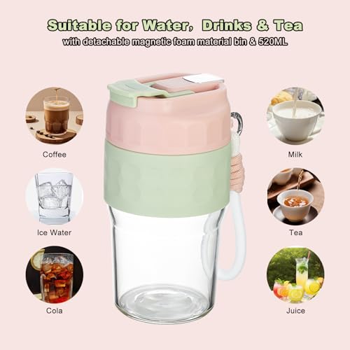 Toycol Portable Glass Bottle with Magnetic Tea Infuser, 18 OZ Water Cup with Removable Carry Strap & Insulation Sleeve, One Button Brewing for Loose Leaf Tea, Great Gift Idea for Women (Pink) - Image 3