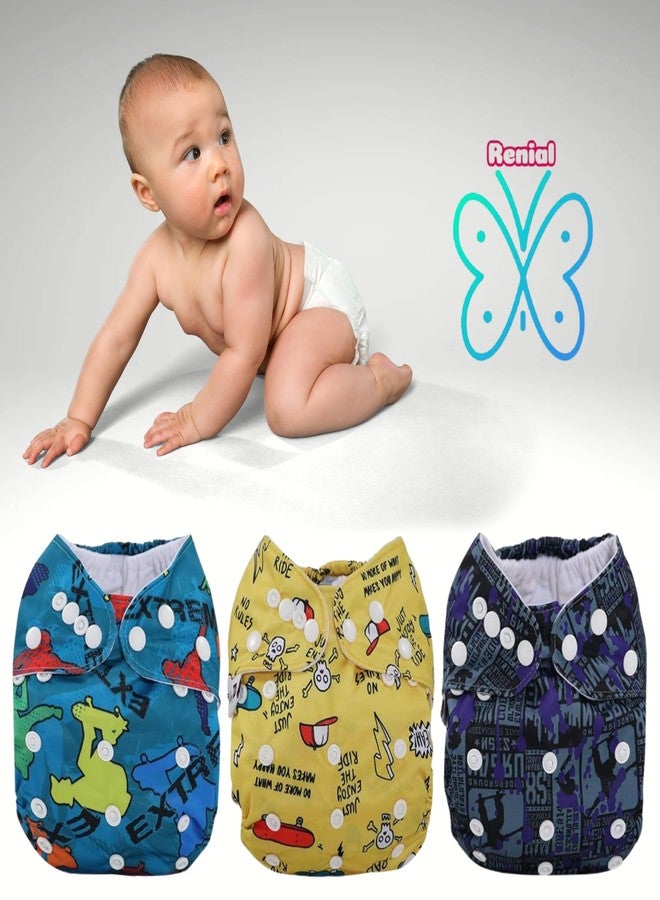 RENIAL Soft Organic Reusable Cloth Diapers for Kids | Extra Absorbant Leakage Proof Reusable Cloth Diaper with Quick Dry Ultra Thin pads | Freesize for 3 Months to 3 Years Multicolor Print (Pack of 3) - Image 5
