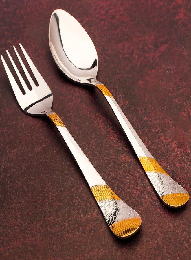 Parage 12 Pieces Stainless Steel 24k Golden Spoon & Fork Set, 16cm Each, Premium Cutlery Set for Home & Kitchen, 24 Karat Gold Plated Flatware, Dining (6 Dinner Spoons & 6 Dinner Forks) - Image 5