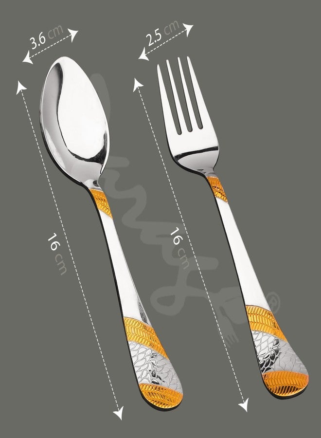 Parage 12 Pieces Stainless Steel 24k Golden Spoon & Fork Set, 16cm Each, Premium Cutlery Set for Home & Kitchen, 24 Karat Gold Plated Flatware, Dining (6 Dinner Spoons & 6 Dinner Forks) - Image 3