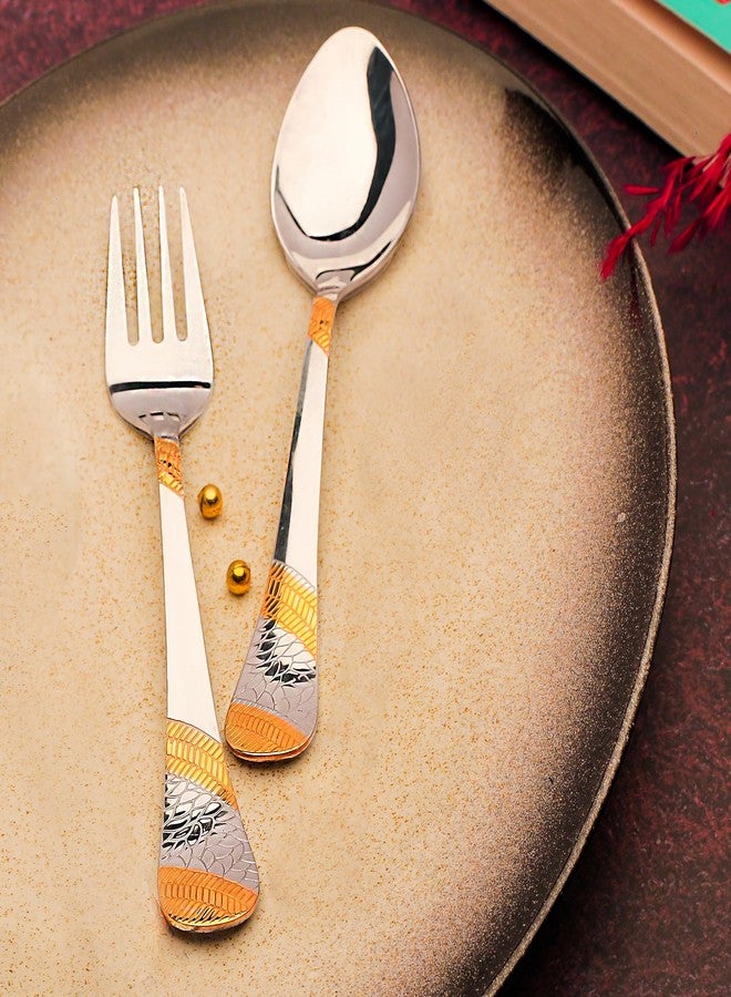 Parage 12 Pieces Stainless Steel 24k Golden Spoon & Fork Set, 16cm Each, Premium Cutlery Set for Home & Kitchen, 24 Karat Gold Plated Flatware, Dining (6 Dinner Spoons & 6 Dinner Forks) - Image 2