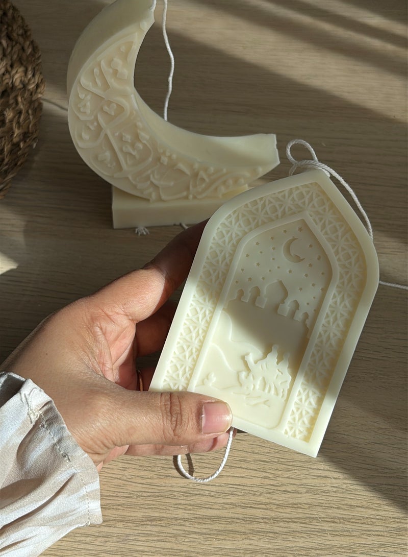 Al Waha شمعة رمضان عضوية ، مجموعة هدايا رمضان ، شمعة هلال و شمعة مسجد ، مجموعة هدايا جمالية (مجموعة من 2) - Image 3