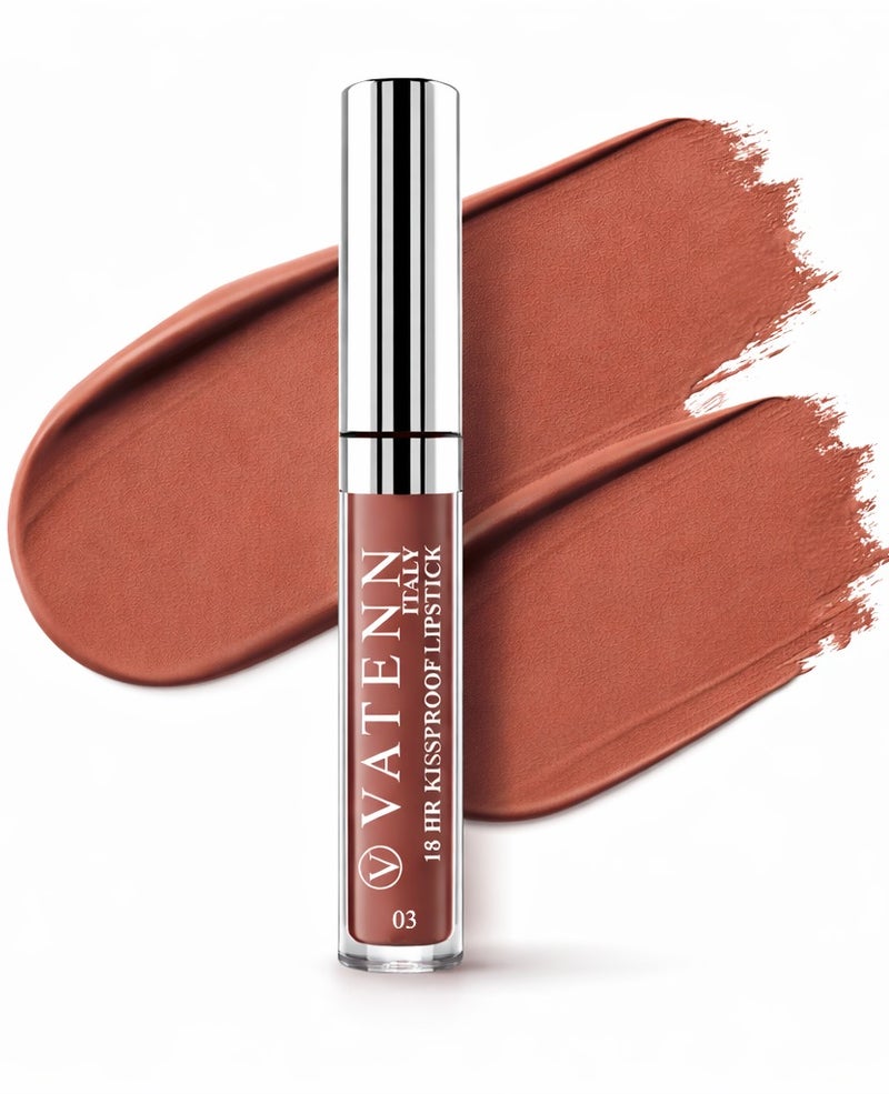 VATENN ITALY 18 Hr Kissproof Lipstick 03 Matte liquid lipstick, Lead-Free ,No Dry Feel, Weightless Feel, Vinyl Ink Kissproof /Lip Lingerie Transfer-Proof, All Day Wear. - Image 1