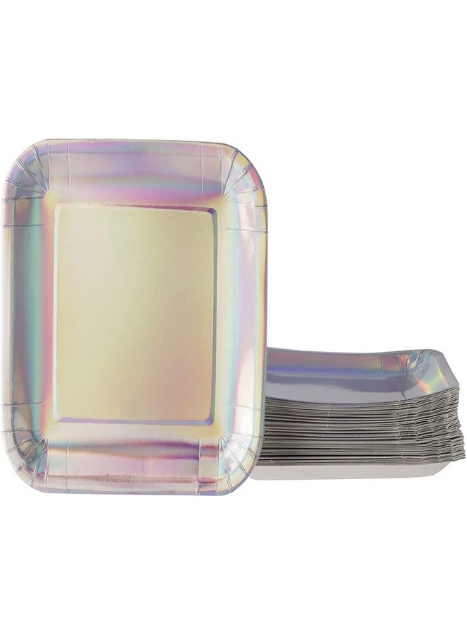 Juvale Iridescent Square Plates - 48-Pack, 9-Inch Silver Holographic Foil - Disposable Party Plates for Birthday, Bachelorette & Bridal Shower - Image 1