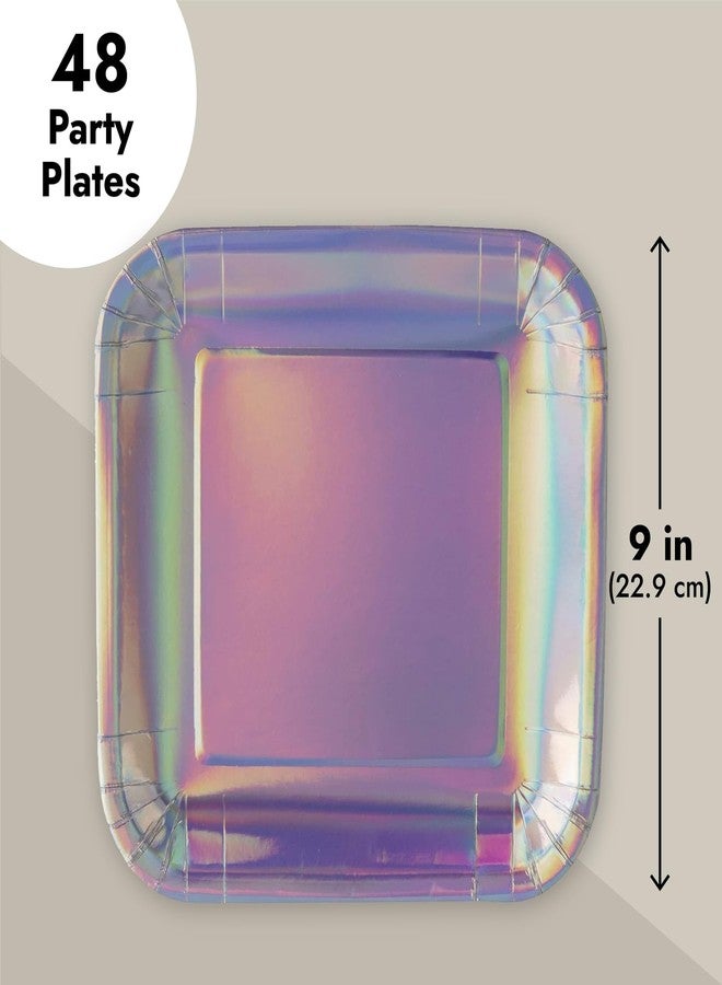 Juvale Iridescent Square Plates - 48-Pack, 9-Inch Silver Holographic Foil - Disposable Party Plates for Birthday, Bachelorette & Bridal Shower - Image 5