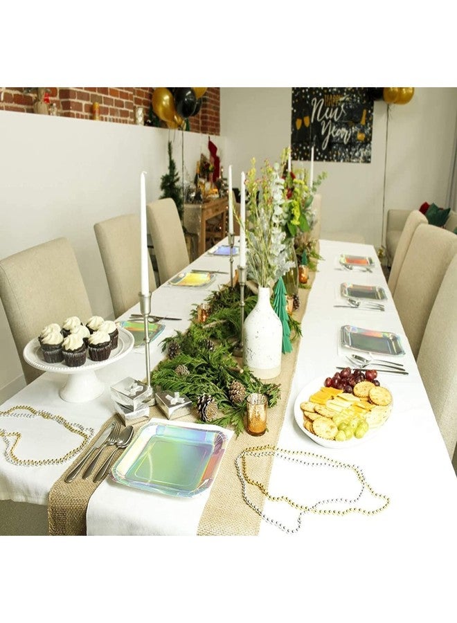 Juvale Iridescent Square Plates - 48-Pack, 9-Inch Silver Holographic Foil - Disposable Party Plates for Birthday, Bachelorette & Bridal Shower - Image 2