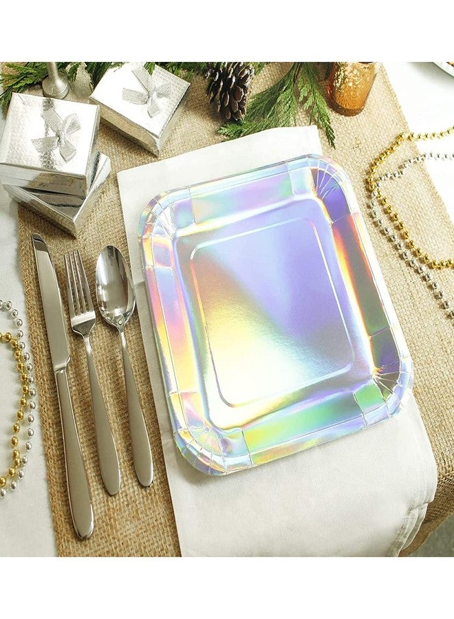 Juvale Iridescent Square Plates - 48-Pack, 9-Inch Silver Holographic Foil - Disposable Party Plates for Birthday, Bachelorette & Bridal Shower - Image 3