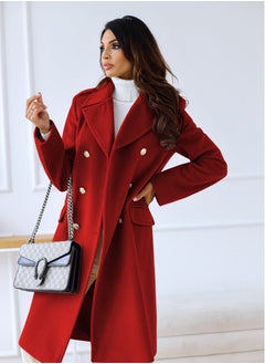 Loquat New Women's Fashion Simple Long Sleeve Lapel Button Wool Overcoat  - Image 2