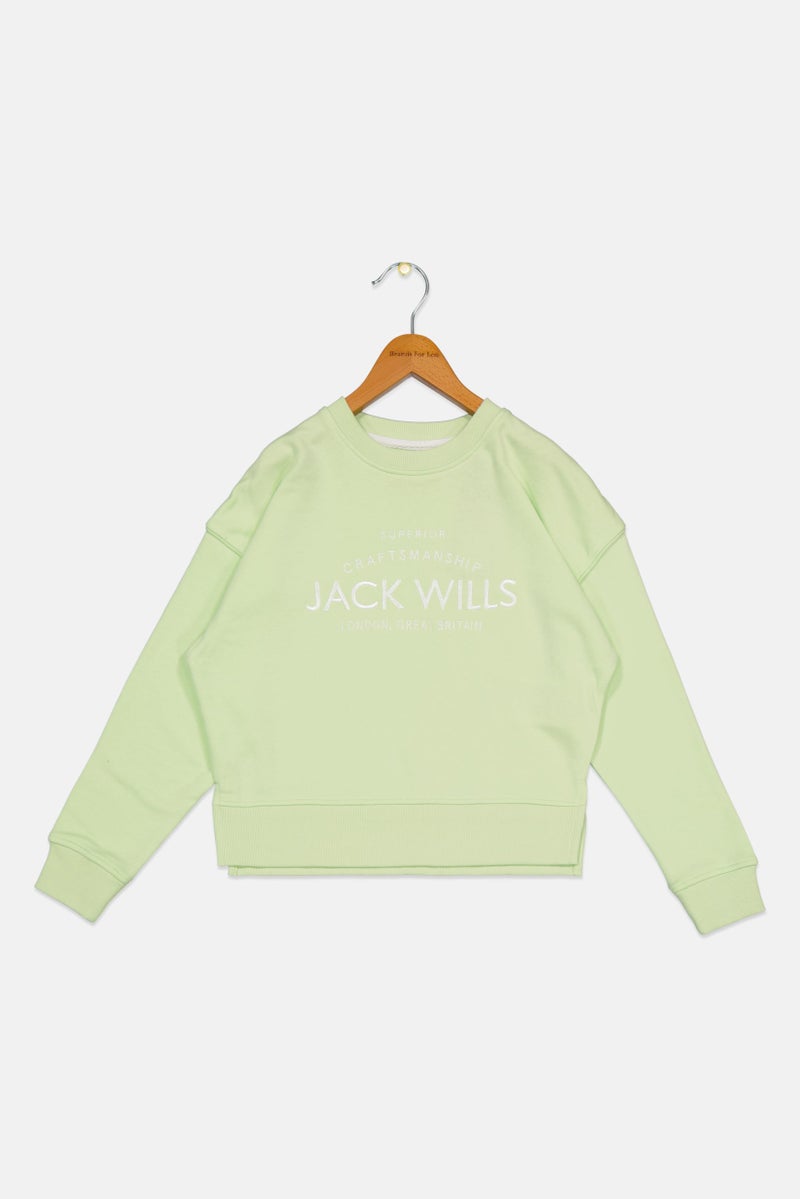 Jack Wills Kids Girl Crew Neck Printed Long Sleeves Sweatshirt, Lime Green - Image 1