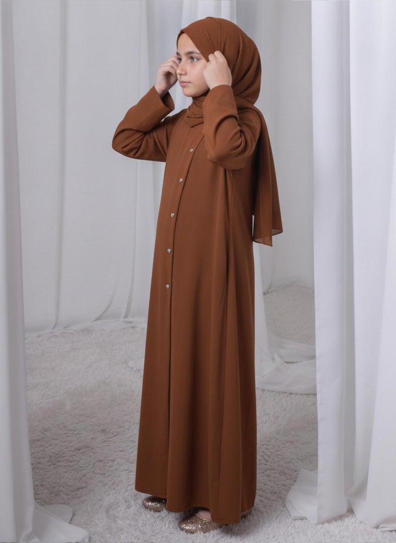 MSquare Fashion Brown Kids Abaya with Matching Hijab for Girls Korean Nida Fabric Modest Islamic Dress 8 Colors Available - Image 2