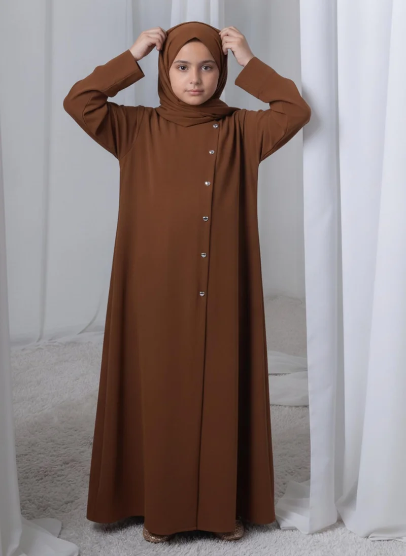 أم سكوير فاشن Brown Kids Abaya with Matching Hijab for Girls Korean Nida Fabric Modest Islamic Dress 8 Colors Available