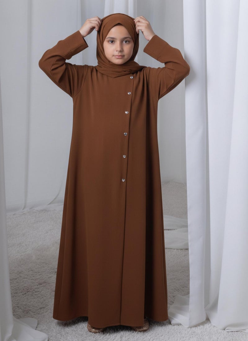 MSquare Fashion Brown Kids Abaya with Matching Hijab for Girls Korean Nida Fabric Modest Islamic Dress 8 Colors Available - Image 1