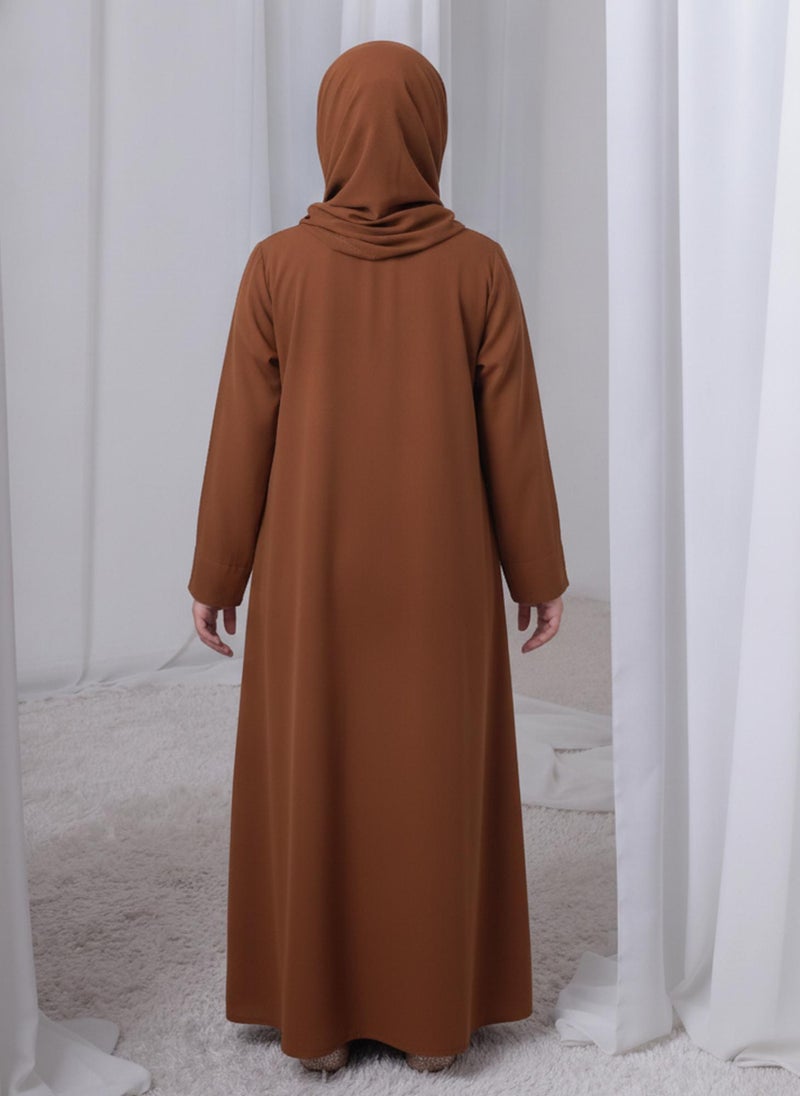 MSquare Fashion Brown Kids Abaya with Matching Hijab for Girls Korean Nida Fabric Modest Islamic Dress 8 Colors Available - Image 4