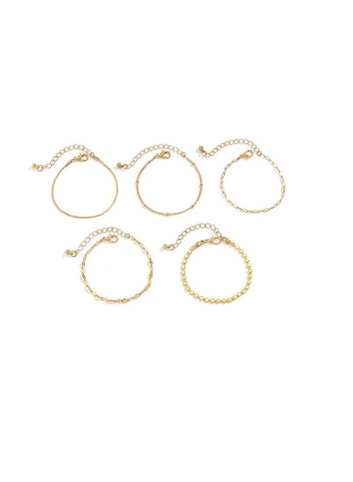 SYOSI Gold Bracelets For Women, Gold Plated Jewelry, Layered Bracelets, Jewelry Stack, Teen Girls' Jewelry, Women's Gold Wristwear, Metal Chain Accessories, Modern And Chic Bracelet Set 5 Pcs - Image 1