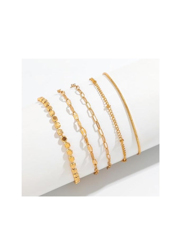 SYOSI Gold Bracelets For Women, Gold Plated Jewelry, Layered Bracelets, Jewelry Stack, Teen Girls' Jewelry, Women's Gold Wristwear, Metal Chain Accessories, Modern And Chic Bracelet Set 5 Pcs - Image 2