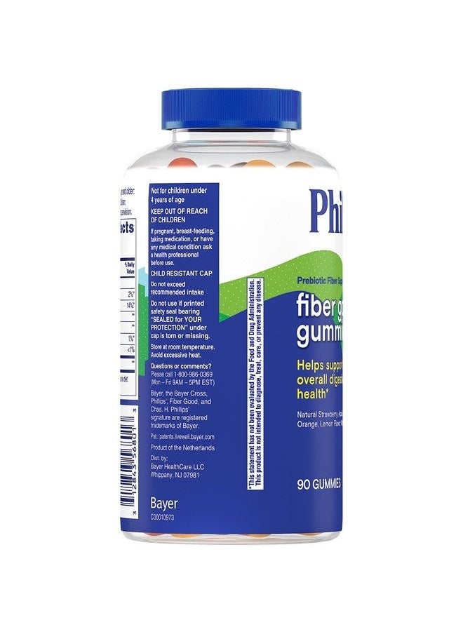 Phillips' - Fiber Good Gummies, Prebiotic Fiber Supplement with Inulin Soluble Fiber for Men and Women, Fruit Flavored Daily Fiber Gummies, 4g of Fiber Per Serving (2 Gummies), 90 Count - Image 1