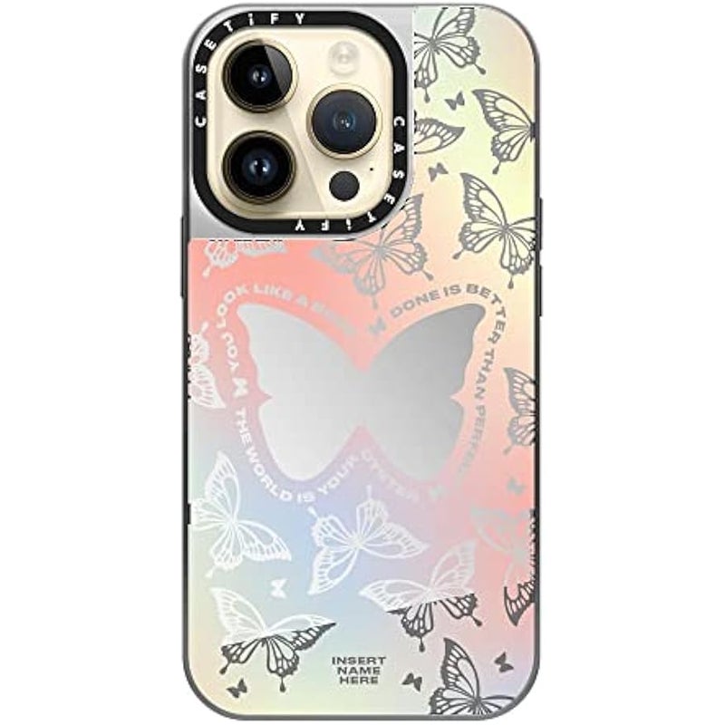 Casetify Mirror Case for iPhone 14 Pro Compatible with Magsafe - You Give Me erflies - Silver on Silver - Image 4