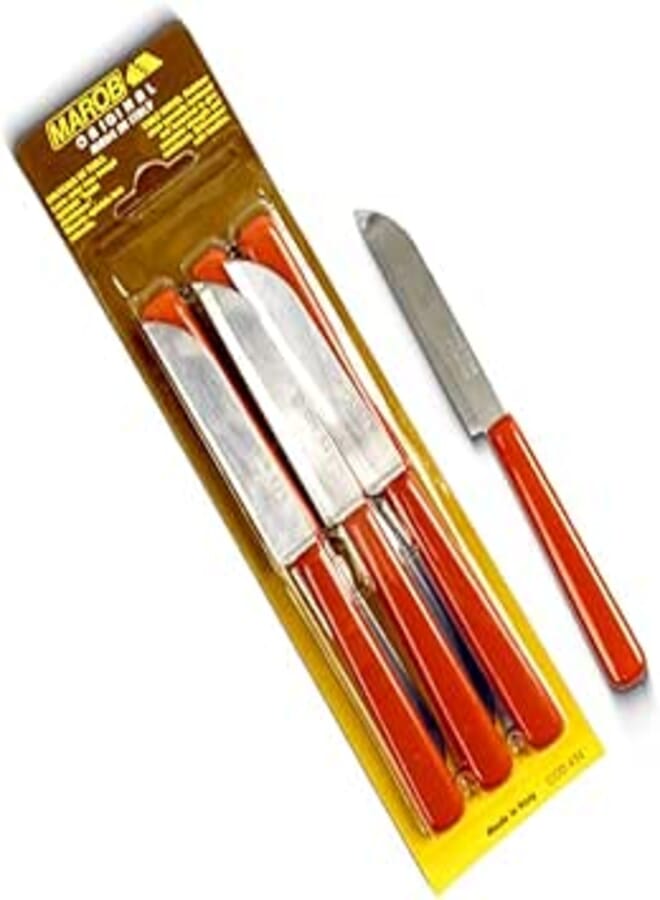 Marob by Marietti Utility Knife Set – 6-Piece Red – 9 cm Flat Blades - Ideal for Various Foods – Rust-Resistant & Eco-Friendly – Made in Italy