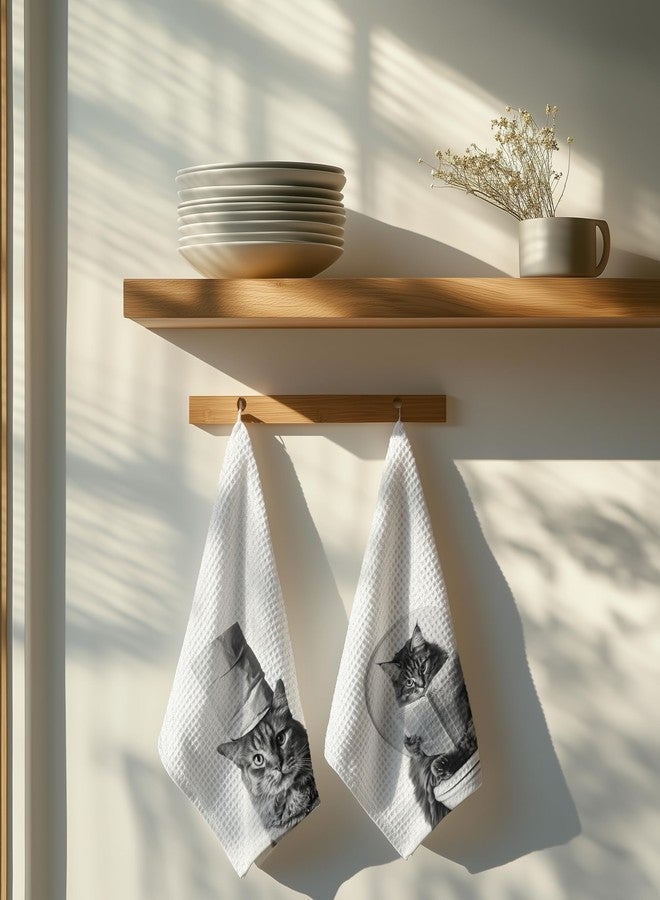 INDAJEDN Cat Bathroom Hand Towels Set of 2, Cat Hand Towels for Bathroom, Cat Towels for Cat Lovers, Cat Bathroom Decor, Cat Lover Gifts for Women, Cat Mom Gifts, Cat Lady Gifts for Women, 16x24 Inch - Image 2