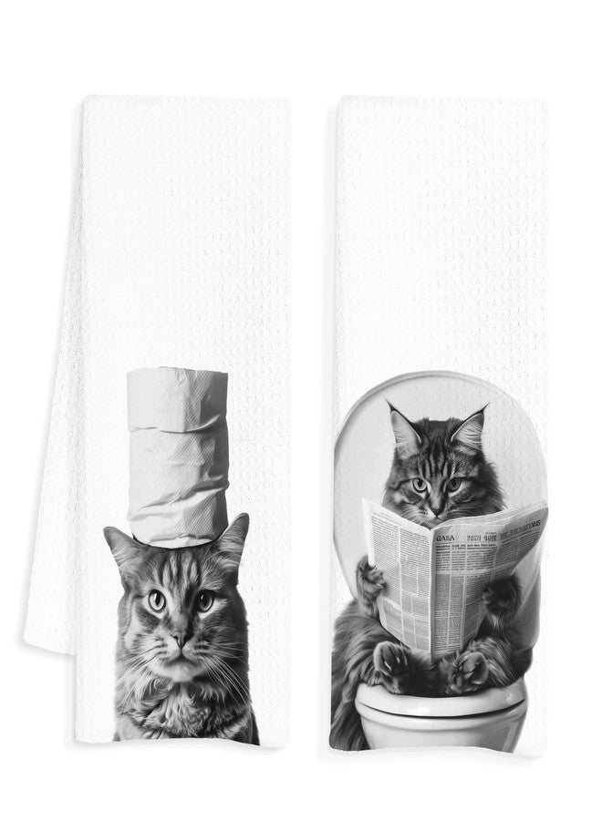 INDAJEDN Cat Bathroom Hand Towels Set of 2, Cat Hand Towels for Bathroom, Cat Towels for Cat Lovers, Cat Bathroom Decor, Cat Lover Gifts for Women, Cat Mom Gifts, Cat Lady Gifts for Women, 16x24 Inch - Image 1