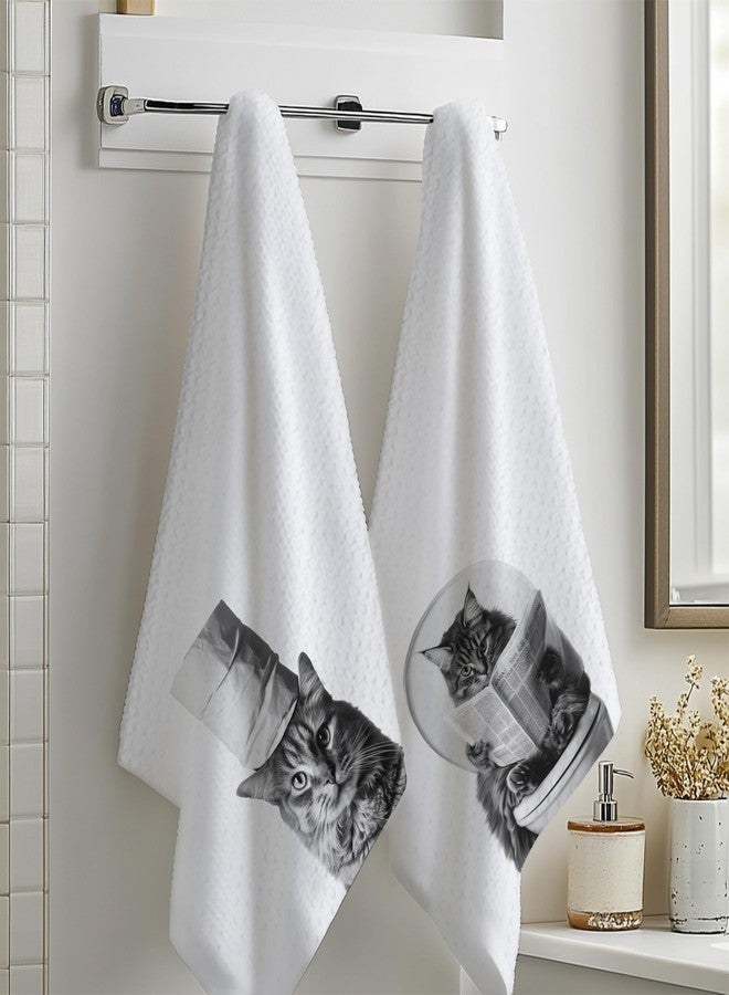 INDAJEDN Cat Bathroom Hand Towels Set of 2, Cat Hand Towels for Bathroom, Cat Towels for Cat Lovers, Cat Bathroom Decor, Cat Lover Gifts for Women, Cat Mom Gifts, Cat Lady Gifts for Women, 16x24 Inch - Image 3