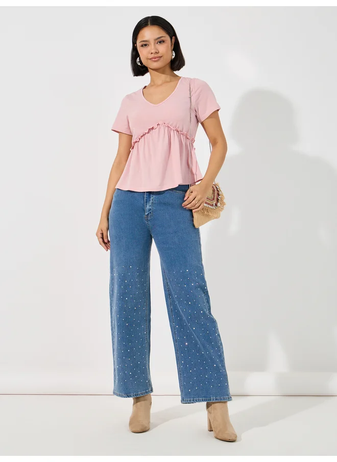 Aria Romance ARIA ROMANCE V Neck Ruffle Detail Top