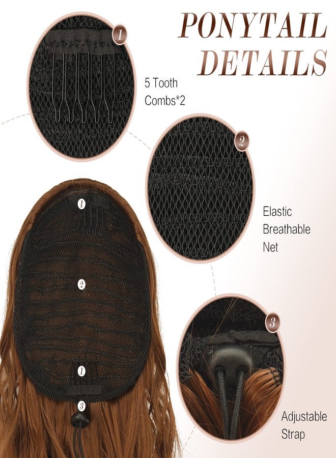 FESHFEN Ponytail Extensions - 26 inch Drawstring Long Curly Wavy Clip in Ponytails Synthetic Hair Piece Pony Tail Hairpieces for Women, Light Auburn - Image 3