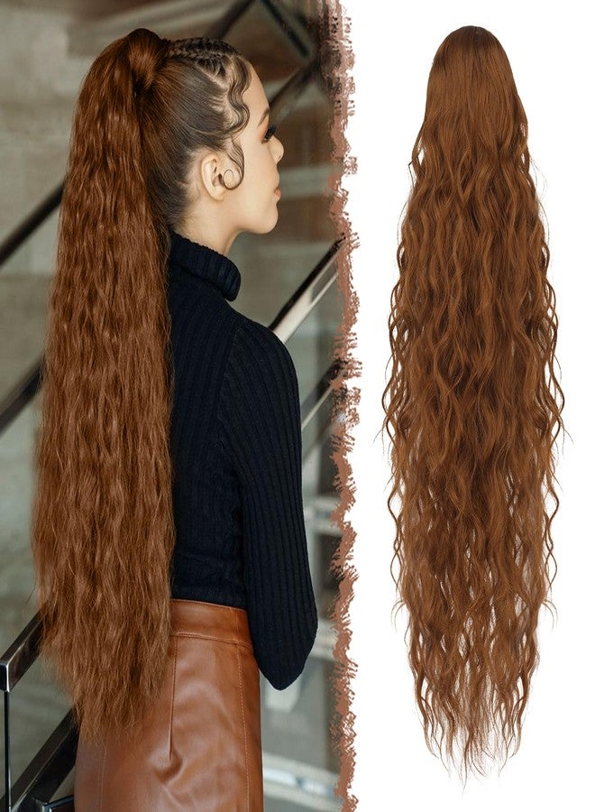FESHFEN Ponytail Extensions - 26 inch Drawstring Long Curly Wavy Clip in Ponytails Synthetic Hair Piece Pony Tail Hairpieces for Women, Light Auburn - Image 1